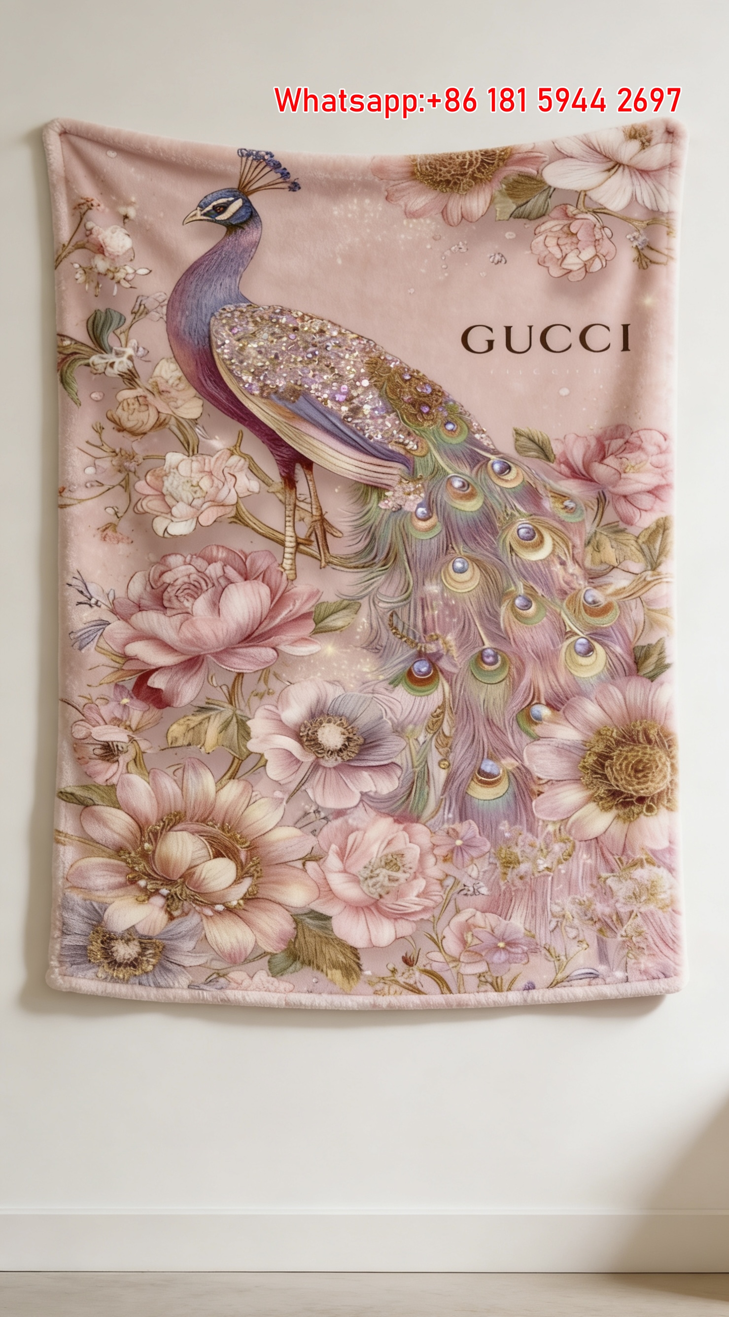 Gucci Pink Peacock Blanket Luxury Floral Throw blankets IMG_2802